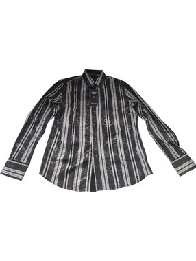 American Breed Men's Black & White Vertical Stripe Button-Up Shirt New Size S